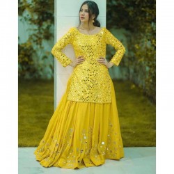 Haldi Special Full Stitched Indowestern Suit With Paper mirror work